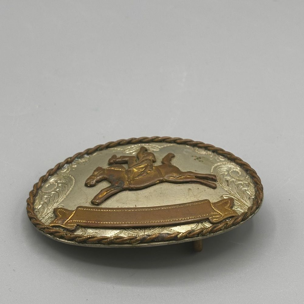 Vintage Western Belt Buckle Bucking Bronco Rodeo Steer Nickle Silver